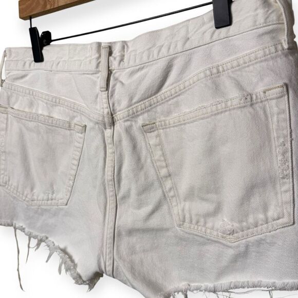 Agolde Parker Distressed White Raw Hem Denim Shorts 30 - Picture 4 of 9